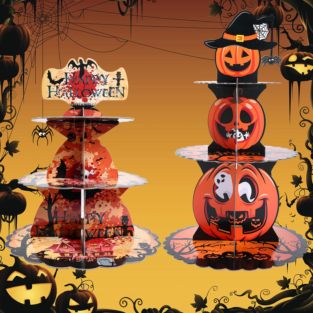Подставка для кексов на Хэллоуин Тыква Многослойный Держатель для торта Картонная Башня Украшение вечеринки на Хэллоуин Лоток для показа тортов Поставка для вечеринки