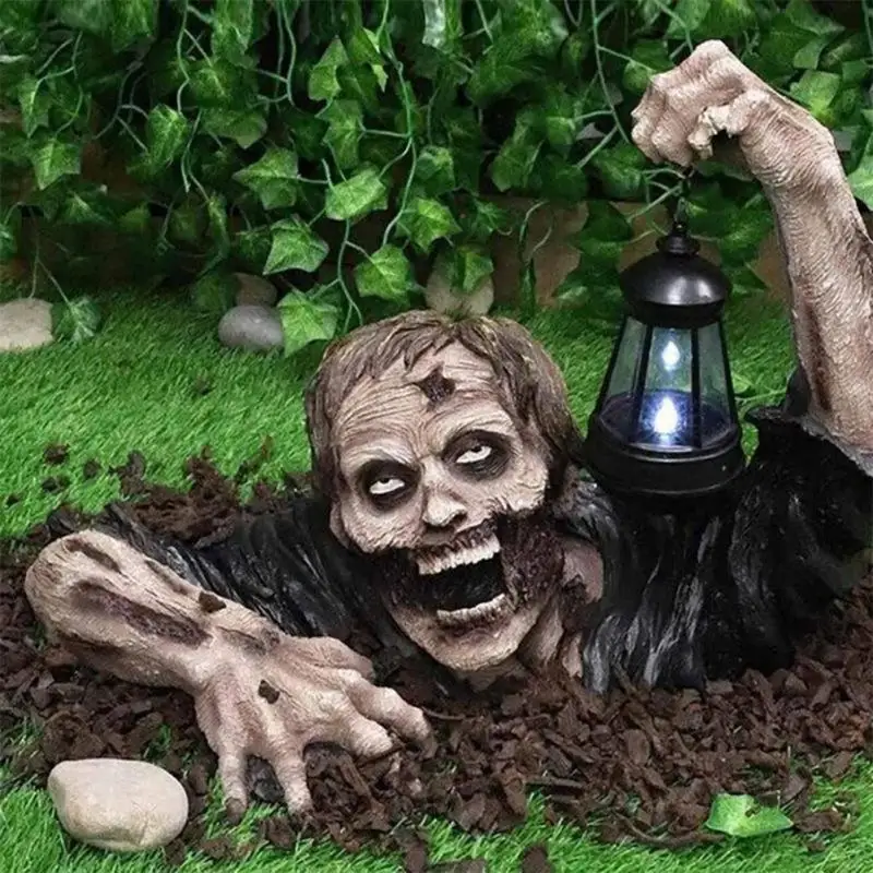 Новый фонарь-зомби ужасов, украшения на Хэллоуин, скульптура зомби из смолы, статуи, поделки, украшения для двора, лужайки, сада.