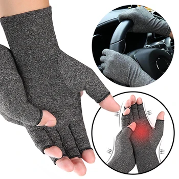 1 пара компрессионных перчаток от артрита, перчатки для вождения автомобиля, мотоцикла, полупальцевые перчатки, Обезболивающая терапия рук, Защита запястья с открытыми пальцами