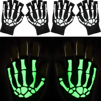 1 пара модных перчаток в стиле Хэллоуина, полуперчатки со светящимся ужасным черепом и костями скелета, новинка, варежки унисекс, зимние теплые перчатки