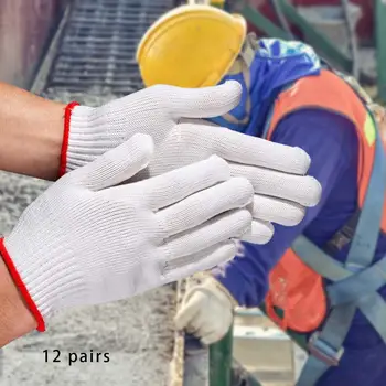 12 Пар хлопчатобумажных рабочих перчаток более толстых для промышленного приготовления пищи на открытом воздухе, покраски