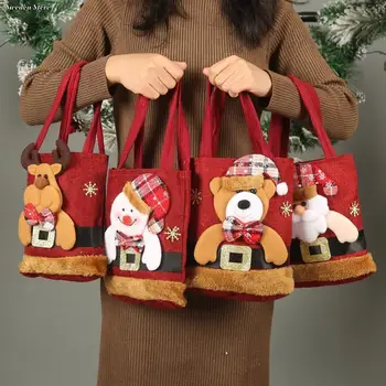 1x Подарочная сумка с Санта-Клаусом, снеговиком, оленем, Детская подарочная сумка, сумка для конфет, Рождественская сумочка, Рождественский декор, ручная посылка, Новый год