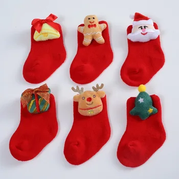 2022 Зимние Новые Рождественские Толстые шерстяные носки для малышей с милым мультяшным рисунком для малышей 0-1-3 лет, распродажа детских носков