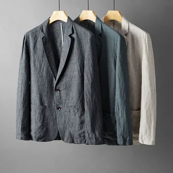 2023 Новый модный Летний весенний блейзер с двумя чистыми низами, дышащее хлопчатобумажное льняное пальто, мужской пиджак, 1 шт. (только куртка)