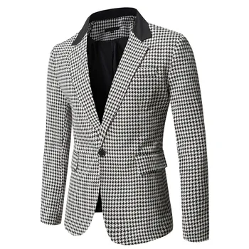 2023 Новый осенне-зимний мужской повседневный костюм на одной пуговице, Корейский клетчатый костюм в тон, мужская куртка