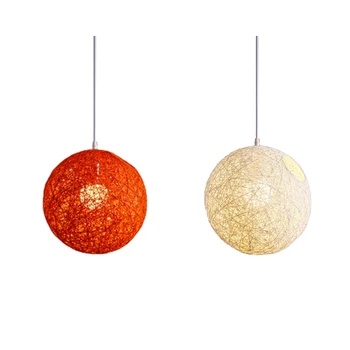 2x Белая / оранжевая шаровая люстра из бамбука, ротанга и пеньки, индивидуальный креативный сферический абажур из ротанга