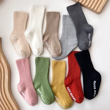 3 пары / лот, Носки для новорожденных, Хлопковые мягкие носки в полоску для мальчиков и девочек, нескользящие длинные носки для малышей от 0 до 3 лет