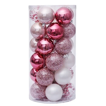 30шт Рождественских елочных шаров, набор украшений, Небьющиеся шары для декора, Изысканный набор подвесных безделушек для праздничной вечеринки -Розовый