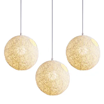 3X Люстра с шариками из белого бамбука, ротанга и пеньки Индивидуальное Творчество Сферический Ротанговый абажур-гнездо
