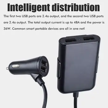 4-Портовое Автомобильное Зарядное Устройство USB 5V /4.8A Адаптер Автомобильного Зарядного Устройства с Удлинительным Кабелем длиной 1,8 м Для iPhone Galaxy Xiaomi Huawei Зарядки Заднего Сиденья