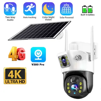 4K 8MP 4G, PTZ-камера на солнечной батарее, двойные экраны, PIR, Автоматическое отслеживание человека, Наружная Беспроводная IP-камера видеонаблюдения