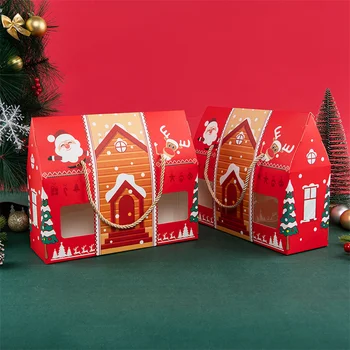 4шт Красная Подарочная упаковка Marry Christmas Крафт-коробка с ручкой Торт Санта-Клауса Детский Праздник Подарки для вечеринок с Новым Годом