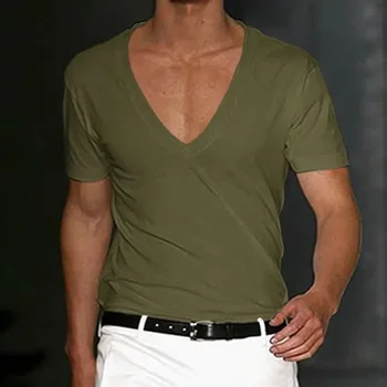 A3289 Мужская футболка, Шорты, Топы с глубоким V-образным вырезом, однотонные футболки оверсайз, мужская уличная одежда, Свободные пуловеры, футболки, весна