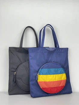 anya новая женская сумка из водонепроницаемой нейлоновой ткани, хозяйственная сумка rainbow smile, большая вместительная сумка через плечо, сумка-тоут