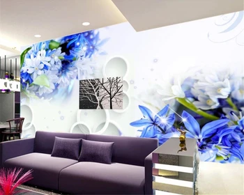 beibehang Custom Dream blue Flower Настенная Роспись Фотостена 3d Обои с пейзажем комнаты 3D Обои для украшения дома в гостиной