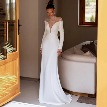 Eightree Элегантные свадебные платья Русалки белого цвета 2024, свадебное платье с длинным рукавом и высоким воротом, пляжные платья для выпускного вечера в стиле Бохо Нестандартного размера
