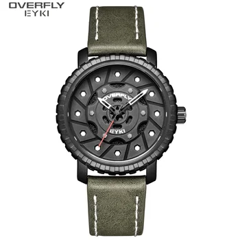 EYKI Мужские Кожаные кварцевые часы Креативный дизайн циферблата Мужские часы Мужская мода Спортивные военные наручные часы Montre Homme