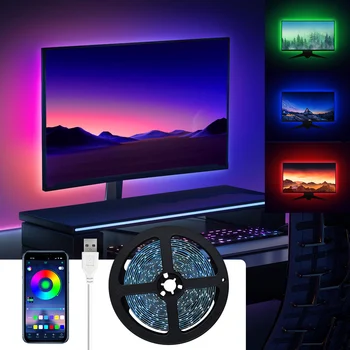 Nexillumi Светодиодная Лента С Внешней Подсветкой ПК, USB Bluetooth 5050 RGBIC Tape Screen Color Sync Kit с приложением для Музыкальной Игры Deco