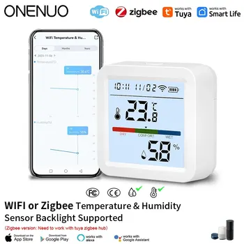 ONENUO Tuya WIFI/ Zigbee Датчик температуры Влажности Гигрометр Термометр Подсветка умного дома Интеллектуальное Жизнеобеспечение Alexa Google