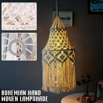 Абажур из макраме, подвесной светильник в стиле бохо, богемный абажур ручной работы, белый для декора офиса, спальни, гостиной