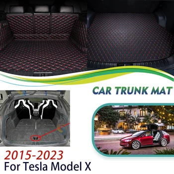 Автомобильные Коврики Для Заднего Багажника Tesla Model X 2015 ~ 2023 6-местный Кожаный Коврик Для Багажника Автомобиля Роскошный Ковер Лоток Ковер Грязь Автомобильные Аксессуары Интерьер