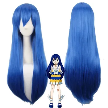 Аниме Fairy Tail Женщины Венди Марвелл Костюмы для косплея Парики Венди Марвелл Длинные Синие Прямые волосы Парик