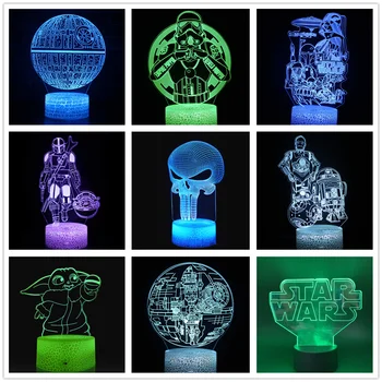 Аниме Yoda Baby 3D Лампа LED Иллюзия Ночник Меняющий Цвет Lampara для Детской Спальни Декор Ночник Манга Грут Настольная лампа