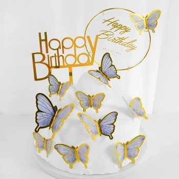 Бабочка С Днем Рождения, Кекс, Топпер для торта, Бабочки, украшение торта, Свадьба, Домашний День рождения, Принадлежности для вечеринки