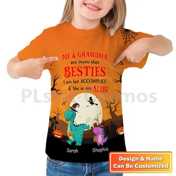 Бабушка-мое Алиби, детская футболка на Хэллоуин, персонализированное имя, топы с 3D принтом, футболка для мальчиков и девочек