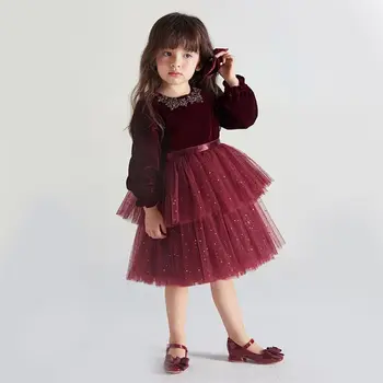 Бархатное платье принцессы для девочек, осенне-зимнее новое детское платье из пушистой пряжи, платье для первой девочки на день рождения, платье для маленьких детей