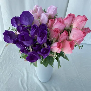 Букет Искусственных цветов из 18 роз, Домашний Декор, Качественные Свадебные принадлежности, в которых хранится Цветок, Украшение стола в комнате для новобрачных Boda Rose