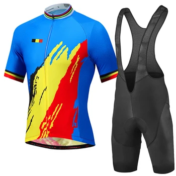 Велосипедный трикотажный костюм с бельгийским флагом, мужская синяя велосипедная одежда, спортивная рубашка, одежда для верховой езды, нагрудник, шорты