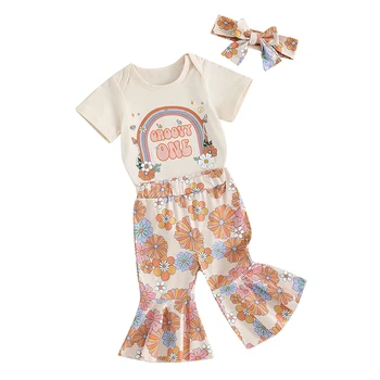 Весенне-летние наряды для новорожденных девочек, комбинезон с короткими рукавами и надписью 