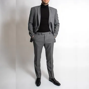 Высококачественные мужские костюмы Серый костюм Terno, однобортный свадебный комплект жениха с зубчатыми лацканами, элегантный повседневный пиджак и брюки из 2 предметов