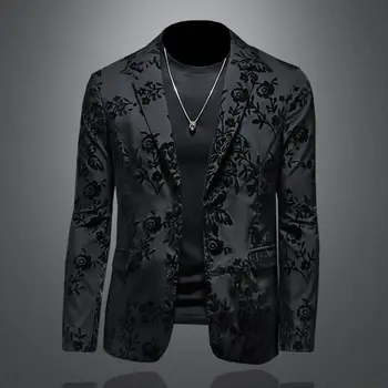 Высококачественный дизайн черного костюма для кожаных мужчин, блейзер, Осенний Жаккардовый тренд, Флокированное большое повседневное пальто, мужская куртка на подкладке в корейском стиле