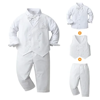 Детский весенне-осенний костюм для мальчика с длинным рукавом, костюм британского джентльмена для крещения, детская одежда