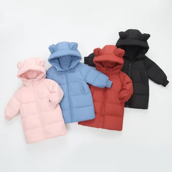 Детский зимний пуховик, зимняя белая утка средней длины, утолщенная и теплая хлопковая ветрозащитная куртка, детская одежда