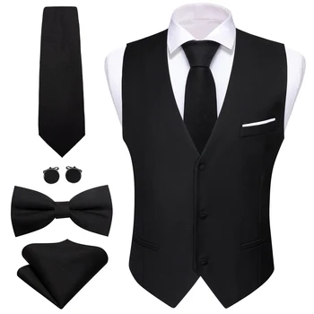 Дизайнерский мужской жилет, черный однотонный шелковый атласный жилет, галстук-бабочка, набор носовых платков, куртка без рукавов, мужской костюм, свадебный костюм Barry Wang