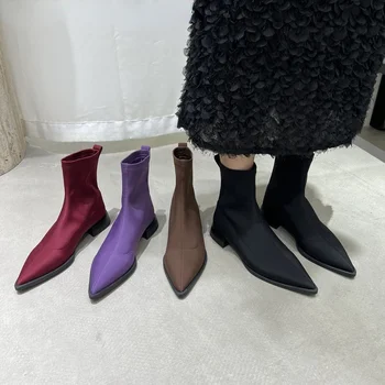 Женские ботинки, женские ботильоны с острым носком, Однотонные повседневные женские ботинки с носком, Новинка 2023 года, зимние короткие ботинки Zapatos Mujer