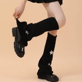 Женские классические теплые носки до колена с рисунком пятиконечной звезды на осень и зиму, идеальный выбор для модных женщин