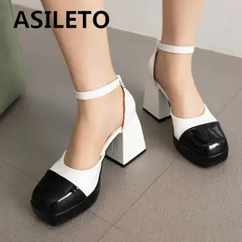 Женские туфли-лодочки ASILETO с квадратным носком, каблук 9 см, платформа 2,5 см, ремешок с пряжкой, смешанный цвет, большие размеры 41 42 43 44, Пикантные вечерние туфли