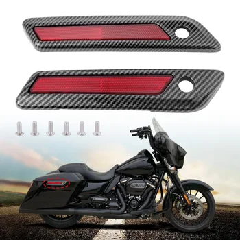 Жесткая седельная сумка из углеродного волокна для мотоцикла, покрытая замком Крышка с красным отражателем для Harley Glide 2014+ 14-22