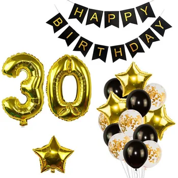 Золотисто-черные украшения на 30-й день рождения, 30 Воздушных шаров на День рождения, баннер для вечеринки с 30-м Днем рождения, для мужчин, для женщин, декор на 30-й день рождения