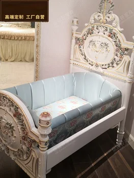 Итальянская роскошная французская резная кроватка из массива дерева, спальня для виллы, европейское детское постельное белье