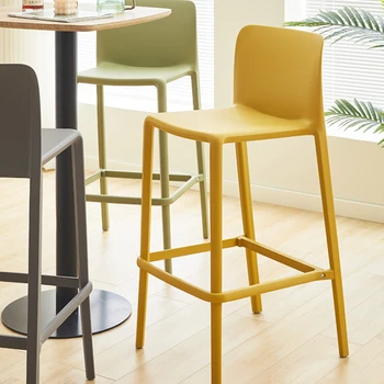 Итальянский простой многоцветный высокий табурет Кухонные барные стулья для завтрака Скандинавский барный стул со спинкой Пластиковый стульчик для кормления
