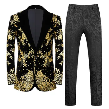 Классические черные мужские блейзеры с вышивкой, пиджаки и брюки, новые мужские деловые костюмы для светской вечеринки 2023 года