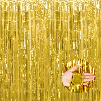 Комплект из 1 шт. 9 8 футов золотой алюминиевой фольги Занавес с бахромой Фото Фон Мишурный занавес Фон для вечеринки по случаю Дня рождения Растяжки