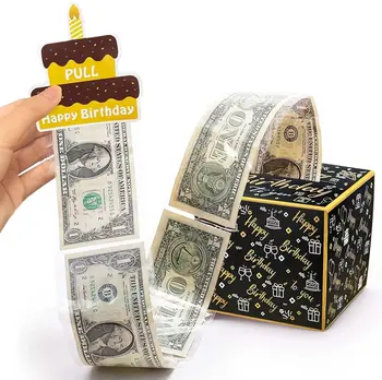 Копилка с Днем рождения, Подарочная коробка для наличных, Подарочные коробки для наличных, Держатель для денег из черного золота