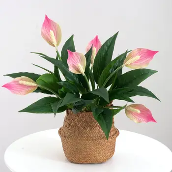 Красивый искусственный цветок тонкой текстуры, яркая имитация пластика ручной работы, Спатифиллум для дома