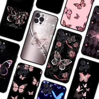 Красивый Розовый Чехол-Бабочка Для Телефона iPhone 6 7 8 Plus 11 12 13 14 Pro SE 2020 MAX Mini X XS XR Задняя Крышка Funda